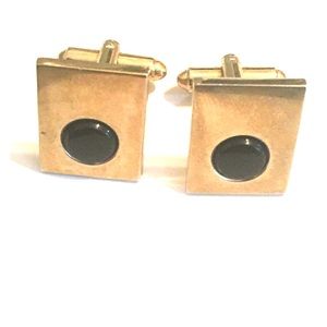Gold Tone Cufflinks Rectangular with Onyx Stone